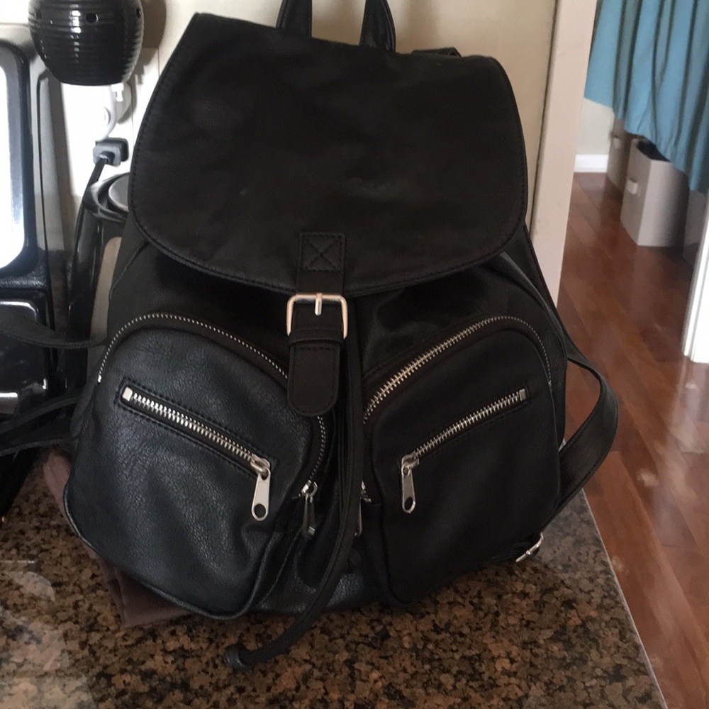 H&M Black faux leather backpack